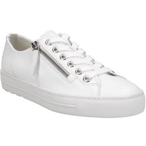 White Leather Sneaker with zipper. Never Worn, in Box.